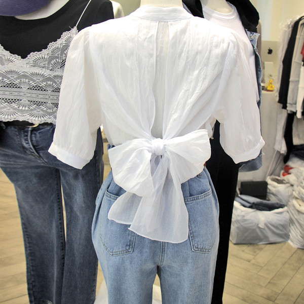 Modern női ing O-nyakkal és szalaggal