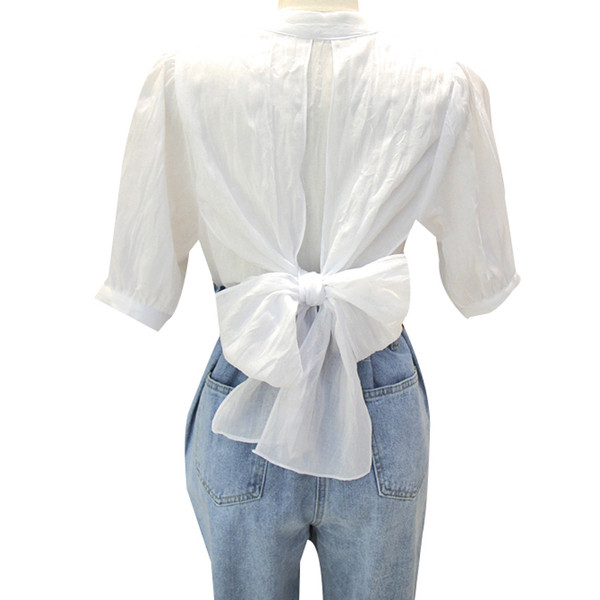 Modern női ing O-nyakkal és szalaggal