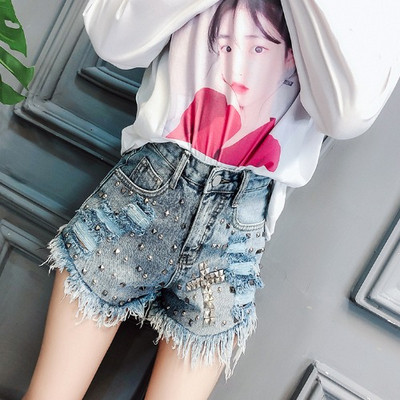 Modern női farmer kövekkel, szakadt motívumokkal, két színben