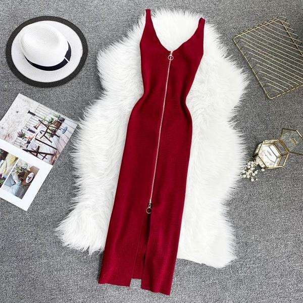 Rochie lunga de dama cu fermoar in mai multe culori