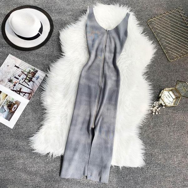 Rochie lunga de dama cu fermoar in mai multe culori