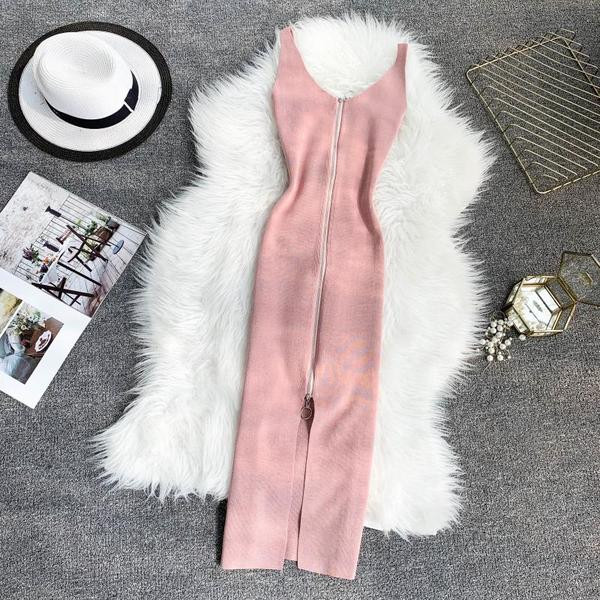 Rochie lunga de dama cu fermoar in mai multe culori