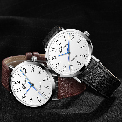 Стилен мъжки часовник в два цвята с кожена каишка