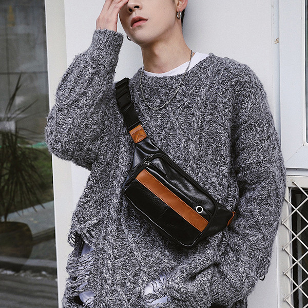 Férfi öko bőr táska cipzárral és fém elemmel