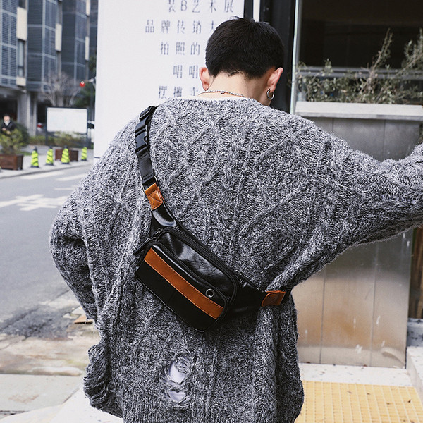 Férfi öko bőr táska cipzárral és fém elemmel