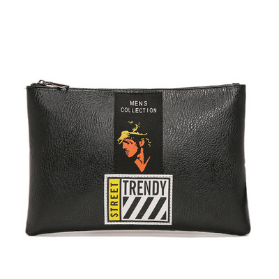 Мъжка стилна чанта в черен цвят с емблема 