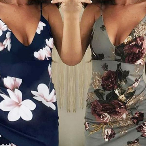 Modern női ruha V-nyakkal és virágmintával, két színben