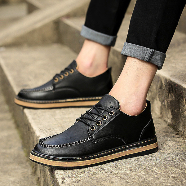 Eko bőrből készült stílusos férfi cipő fűzős három színben