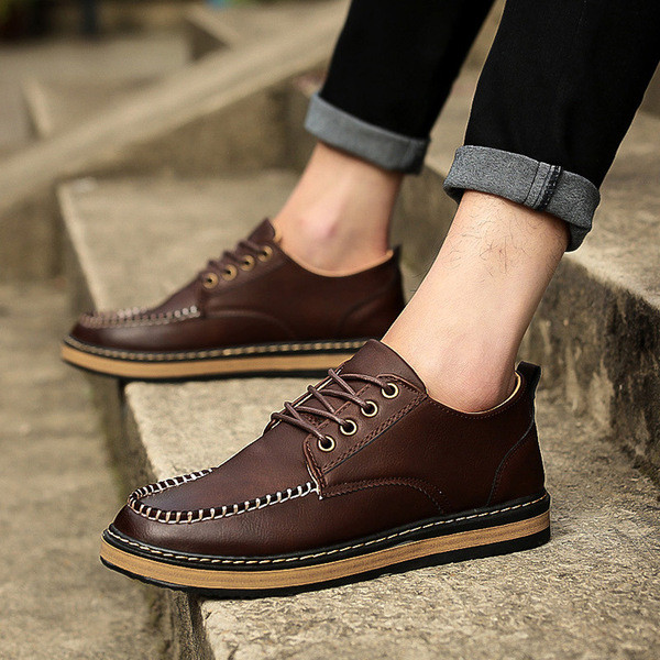 Eko bőrből készült stílusos férfi cipő fűzős három színben