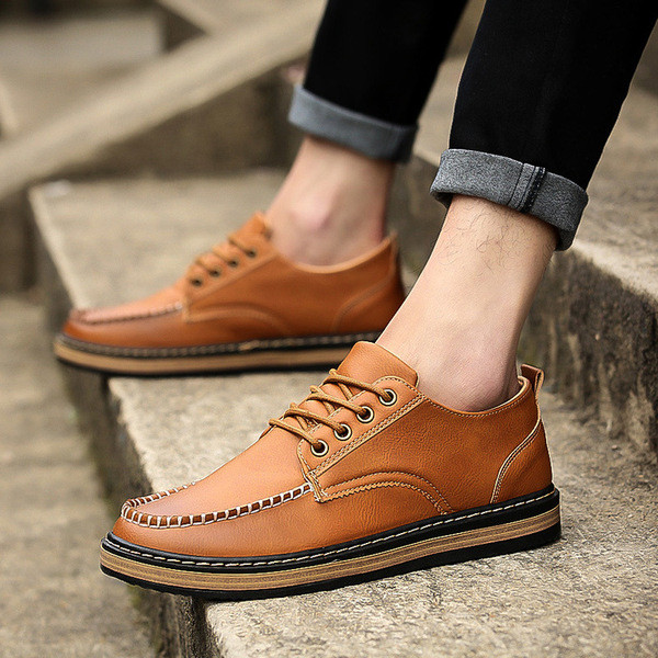 Eko bőrből készült stílusos férfi cipő fűzős három színben