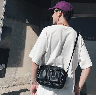 Мъжка модерна чанта с джобове в черен цвят