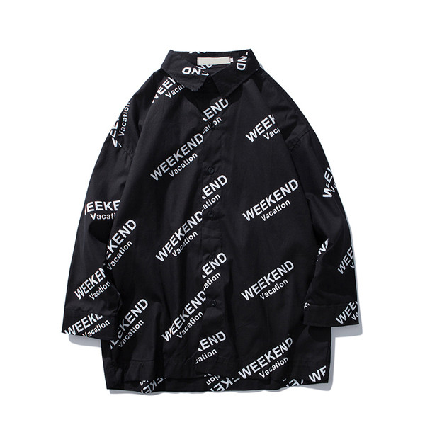 Cămașă modernă de damă cu inscripție în alb și negru