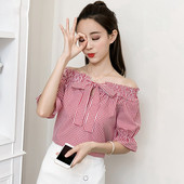 Modern női ing ejtett ujjakkal, piros és fekete színben