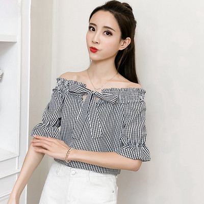 Modern női ing ejtett ujjakkal, piros és fekete színben