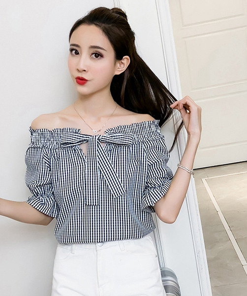 Modern női ing ejtett ujjakkal, piros és fekete színben