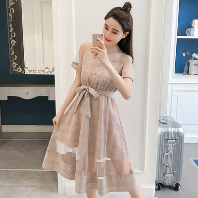 Női kockás ruha több színben 3/4-es ujjal