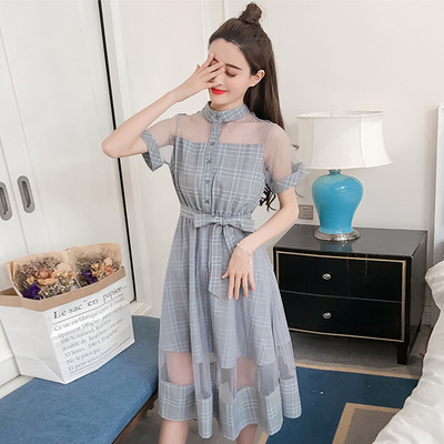 Női kockás ruha több színben 3/4-es ujjal