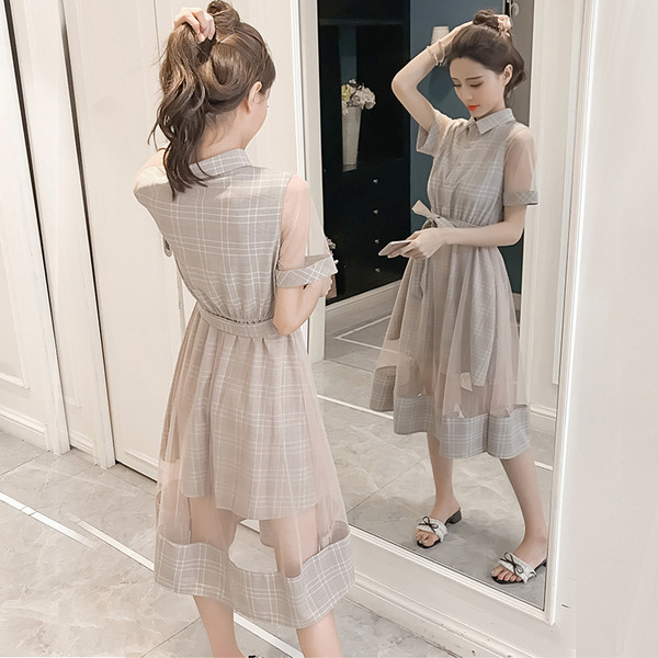 Női kockás ruha több színben 3/4-es ujjal