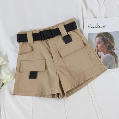 Модерни дамски къси панталони с колан и висока талия 
