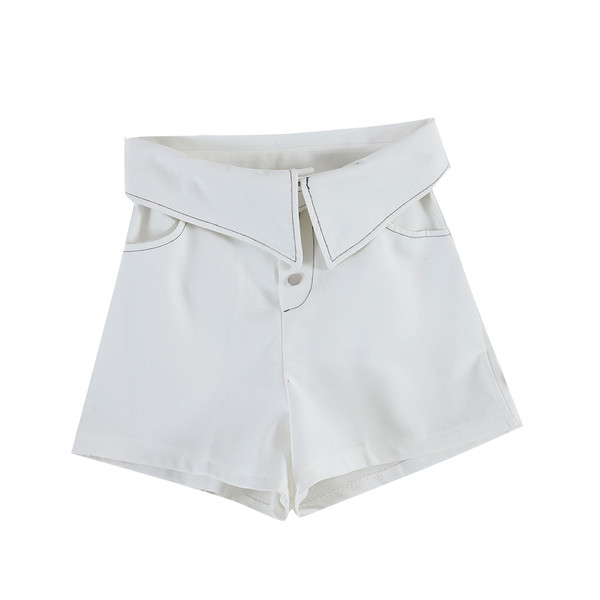 Pantaloni scurți moderni de damă în alb-negru cu talie înaltă