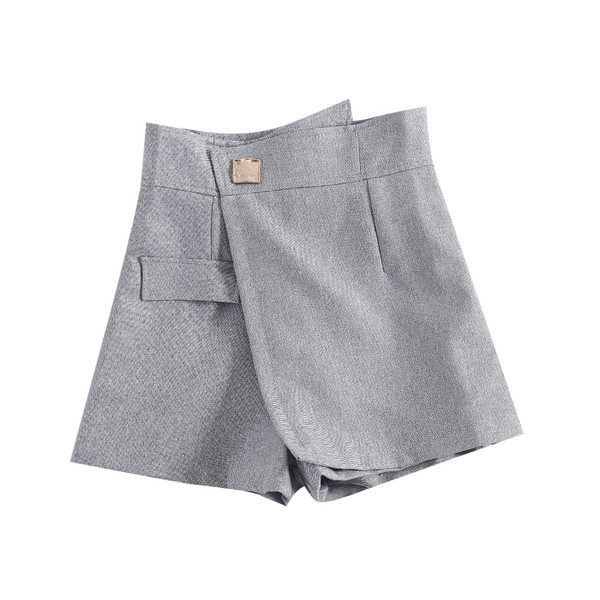 Pantaloni scurti moderni de dama cu transfer in negru si gri