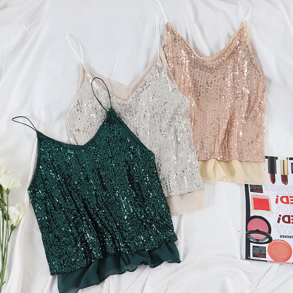 Maieu modern de damă cu bretele subțiri și paiete