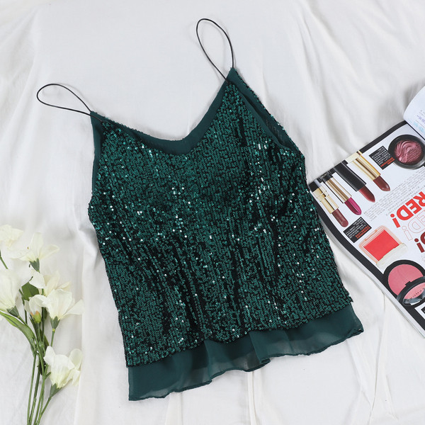 Maieu modern de damă cu bretele subțiri și paiete