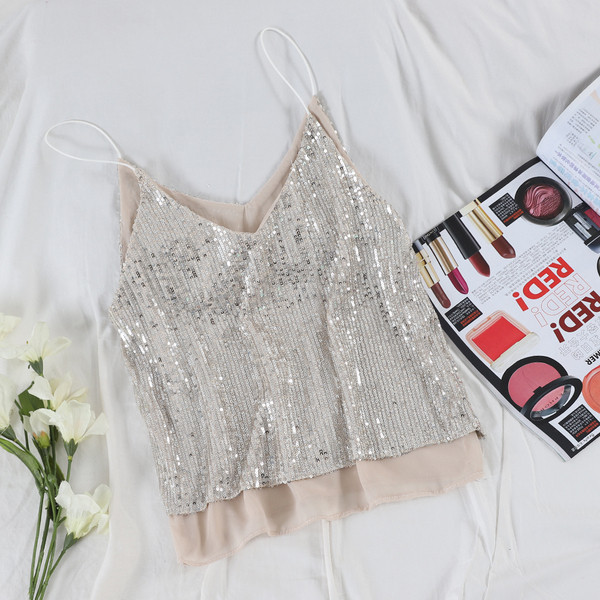 Maieu modern de damă cu bretele subțiri și paiete