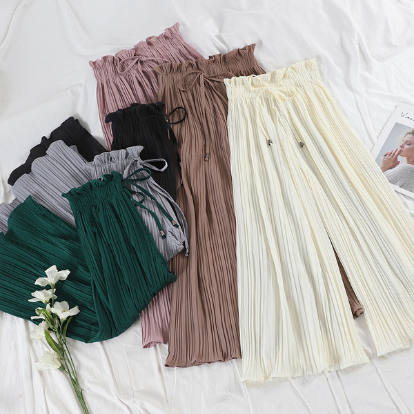 Pantaloni largi de dama moderni cu cravate in mai multe culori