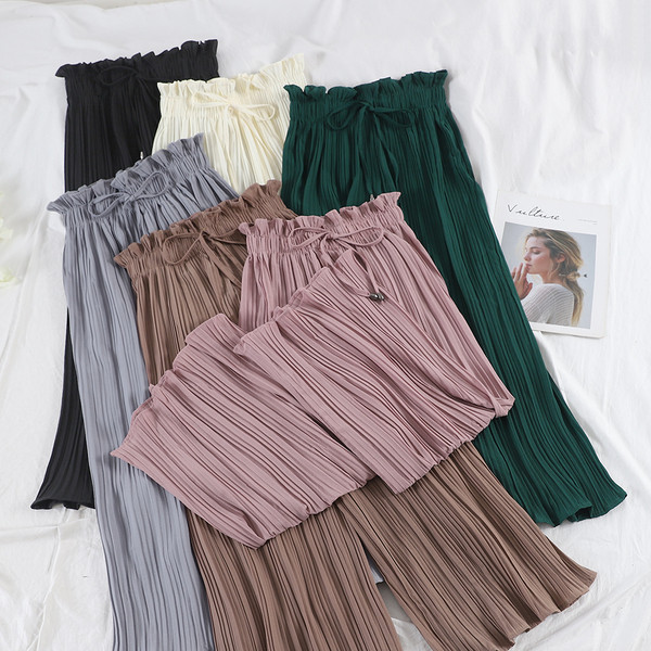 Pantaloni largi de dama moderni cu cravate in mai multe culori