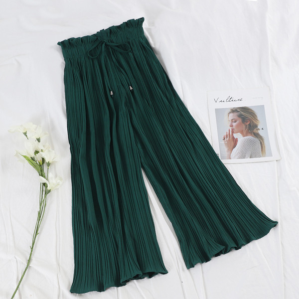 Pantaloni largi de dama moderni cu cravate in mai multe culori