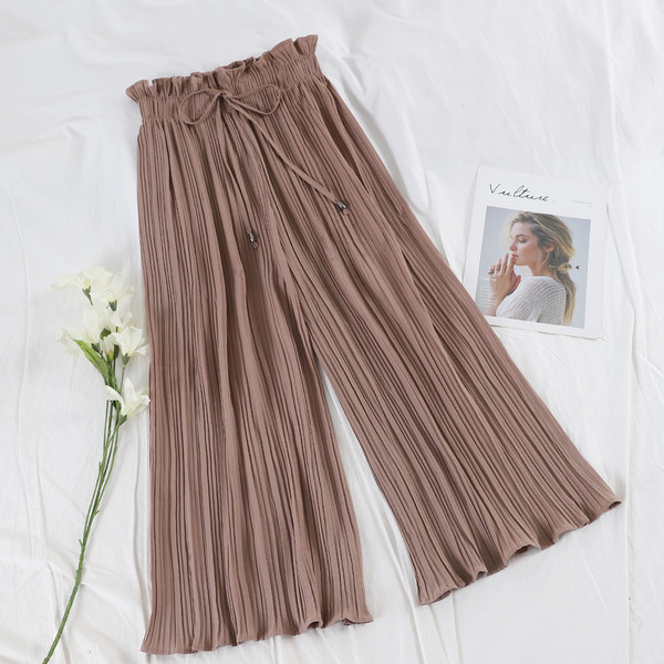 Pantaloni largi de dama moderni cu cravate in mai multe culori