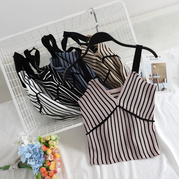 Maieu de damă în dungi cu decolteu în V în mai multe culori