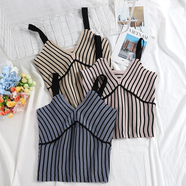 Maieu de damă în dungi cu decolteu în V în mai multe culori