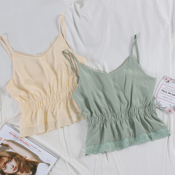 Maieu modern de damă cu bretele subțiri și dantelă în patru culori