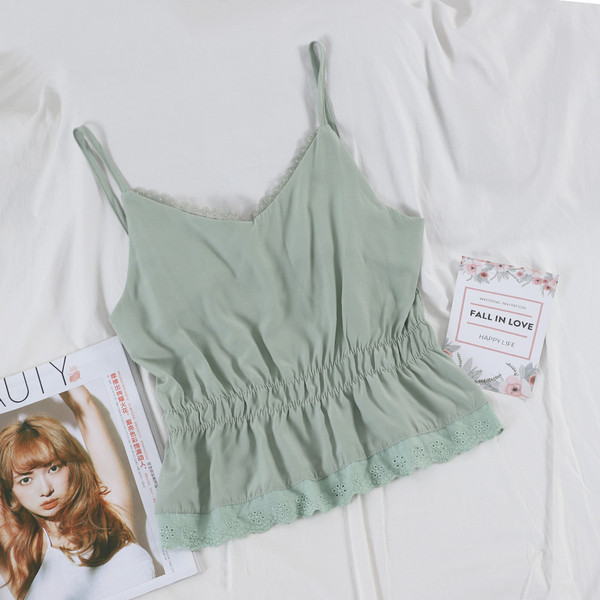 Maieu modern de damă cu bretele subțiri și dantelă în patru culori