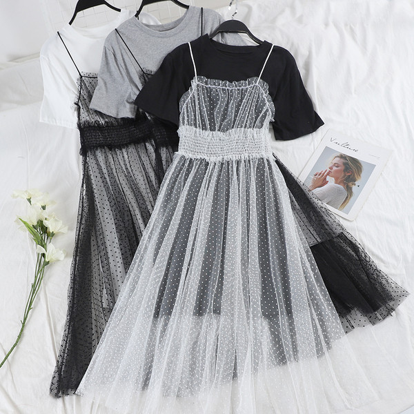 Rochie moderna de dama cu tul in trei culori cu maneci scurte