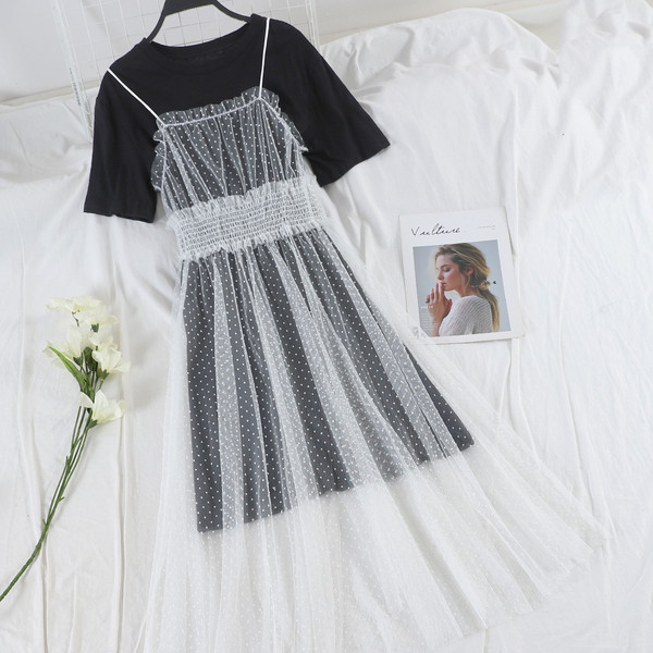 Rochie moderna de dama cu tul in trei culori cu maneci scurte