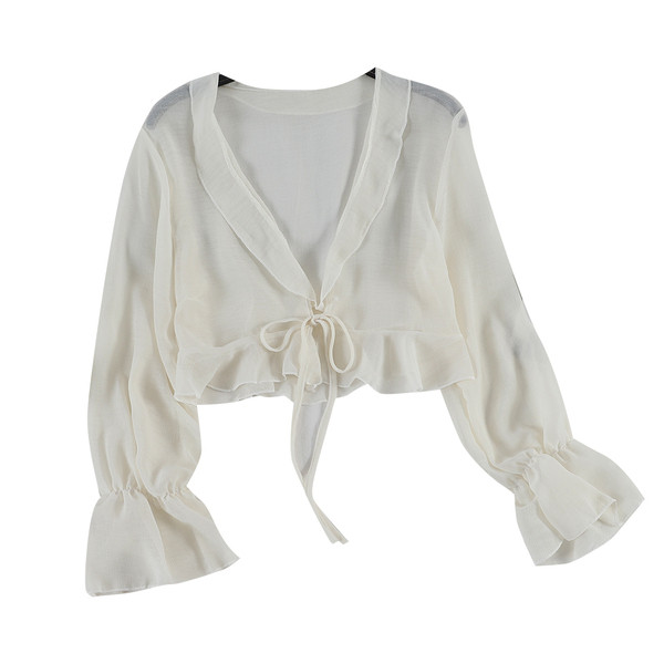 Stílusos női ing V-nyakkal és lótusz ujjakkal