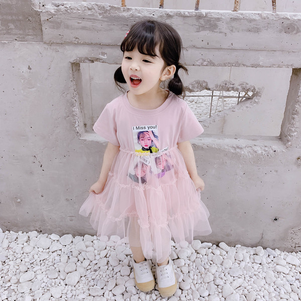 Rochie casual pentru copii cu aplicatie in trei culori