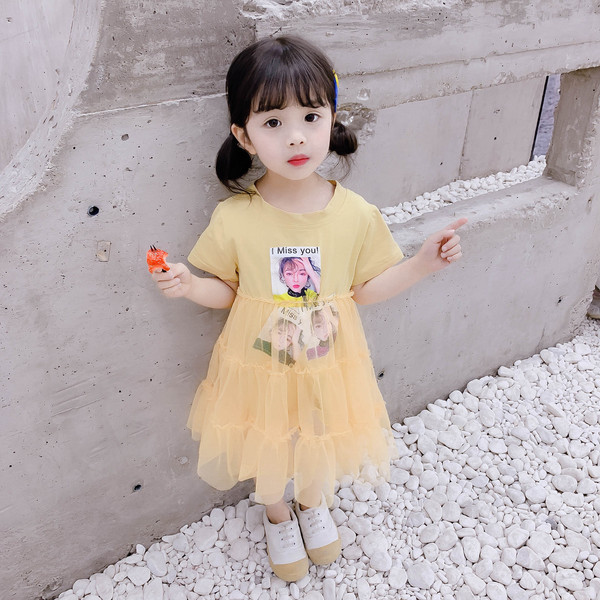 Rochie casual pentru copii cu aplicatie in trei culori