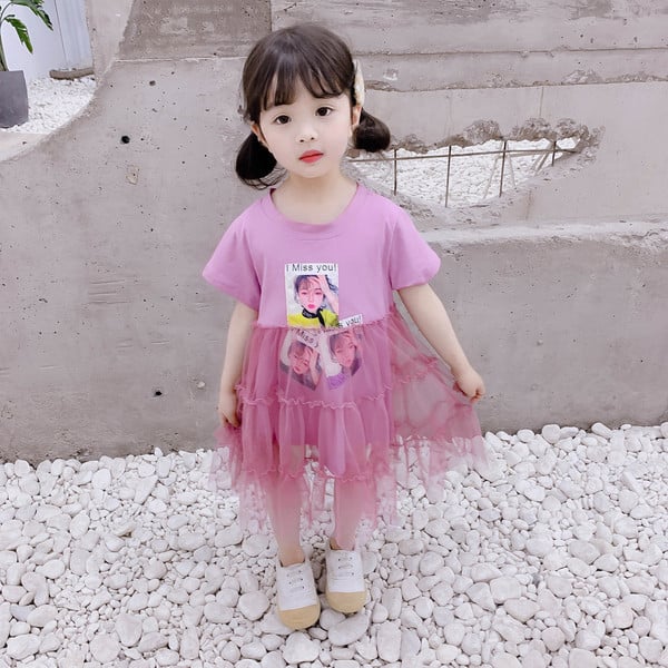 Rochie casual pentru copii cu aplicatie in trei culori