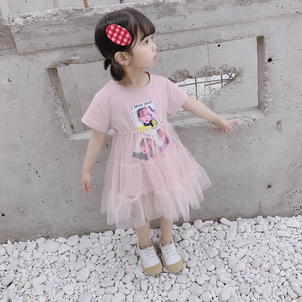 Rochie casual pentru copii cu aplicatie in trei culori