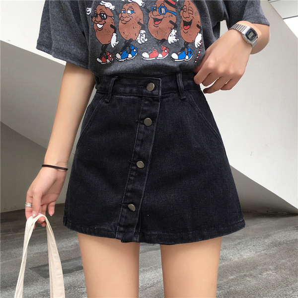 Női farmer-szoknya két színben, gombokkal