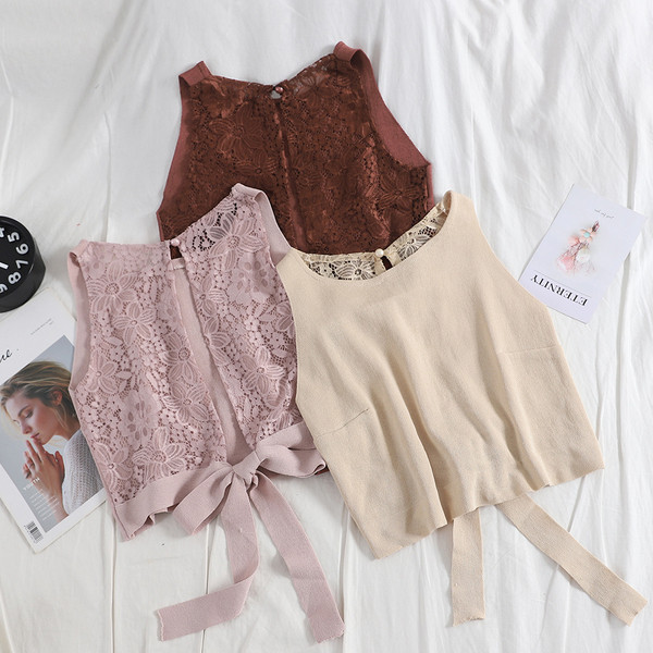 Maieu modern de damă în cinci culori, cu panglică și dantelă