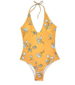 Női teljes fürdőruha sárga színben virágos motívummal