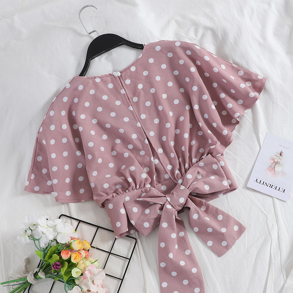 Modern női rövid blúz V-nyakkal és szalaggal