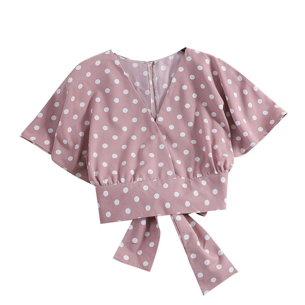 Modern női rövid blúz V-nyakkal és szalaggal