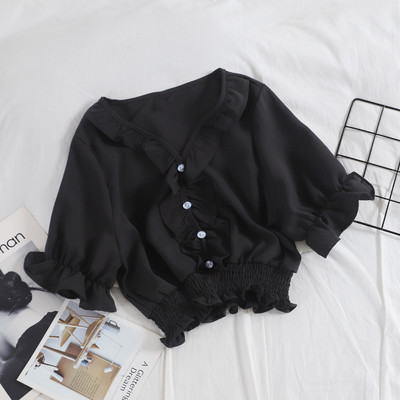 Bluză scurtă de damă modernă cu decolteu în V și elastic în mai multe culori