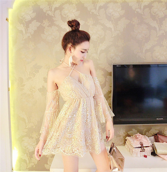 Rochie eleganta de dama cu maneci cazute si broderie in doua culori